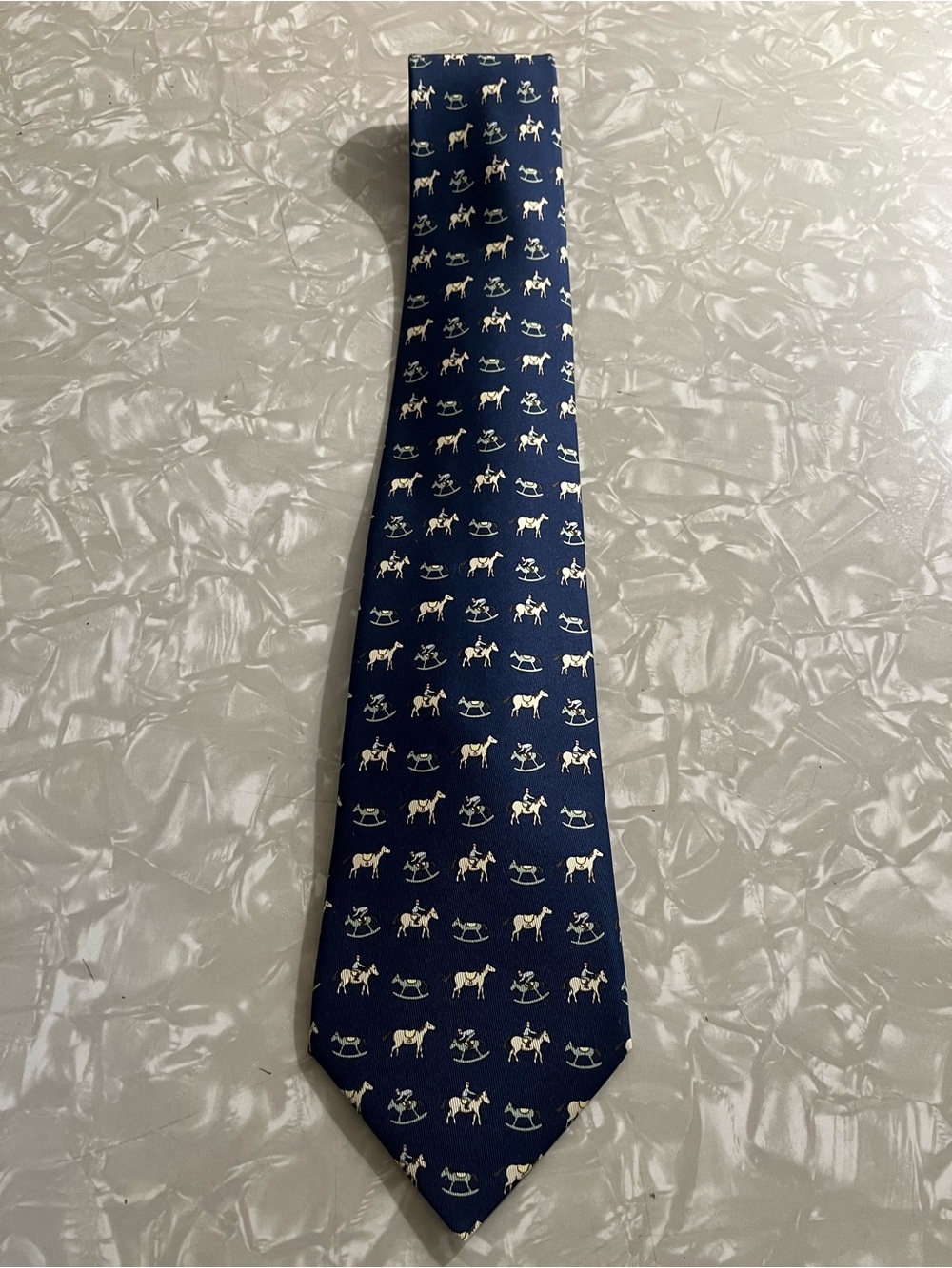 Hermes 100% Silk Navy Blue Tie With Horse Pattern 5313 TA - Picture 2 of 5